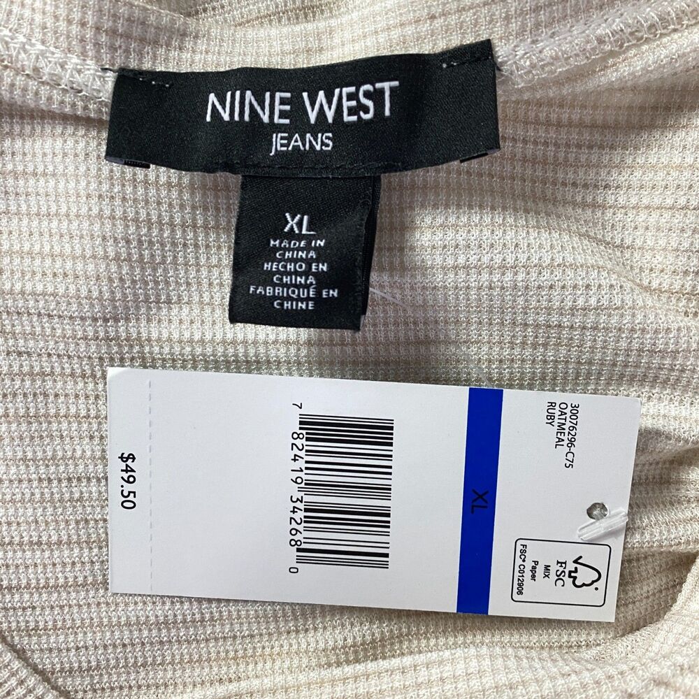 New Nine West Ruby Striped Asymmetric Long Sleeve Tunic Top Women's Size XL - Picture 4 of 11
